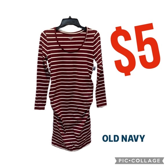 $5 item - NWT Old Navy maternity long sleeve maroon white fitted dress size S - Picture 1 of 14